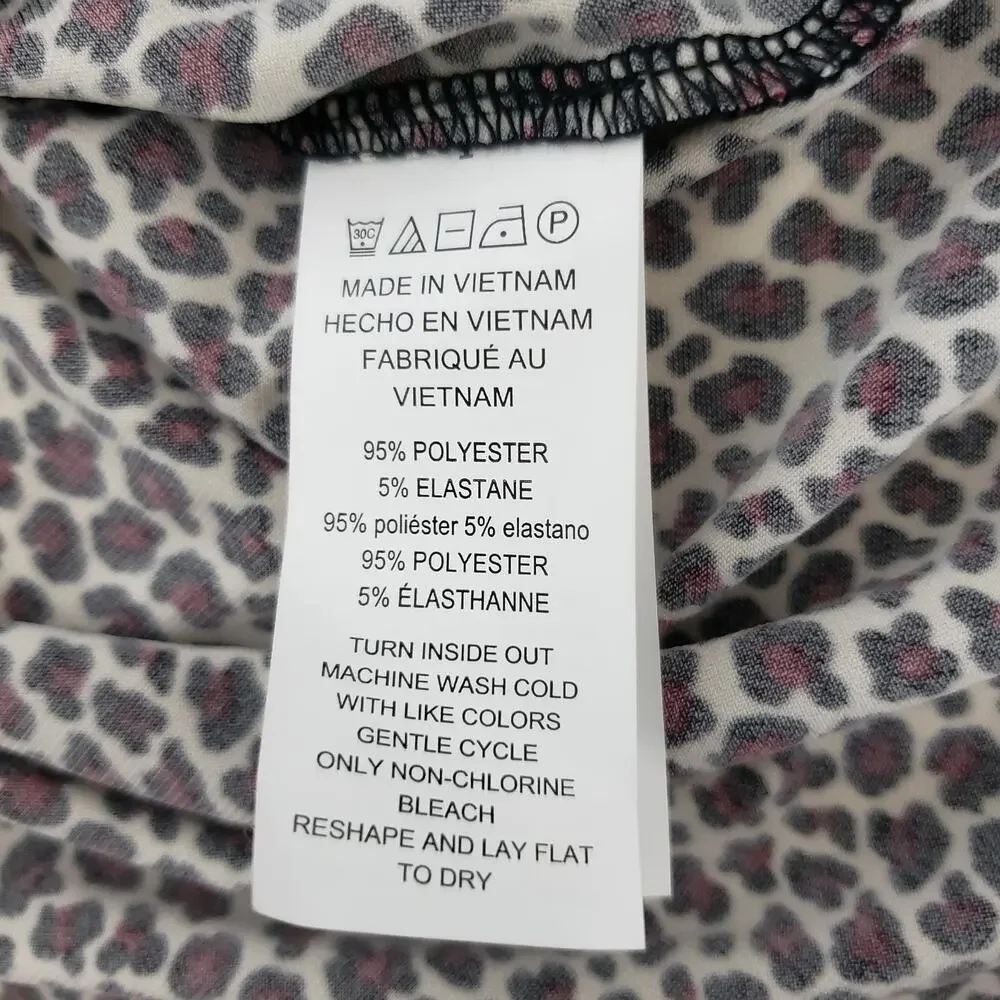 NWT MICHAEL KORS Arm Slit Animal Print Top Blouse Women L V-Neck Ruby Black